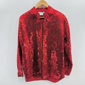 VTG Simrin Womens Red Beaded Sequin Sz  M Bling Holiday Party Top GG25